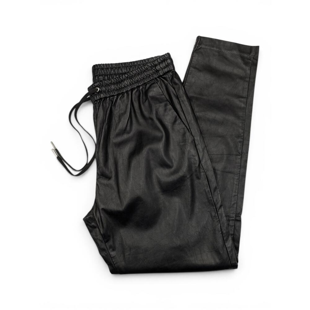 H&M Drawstring Black Faux Leather Joggers - Size Small